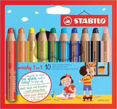 STABILO colored pencil, watercolor & wax crayon woody 3 in 1-6 pack - with 6 different colors on sale